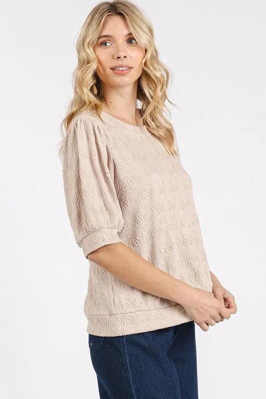 Mittoshop Fan Shell Texture Short Puff Sleeve Knit Top - Love Salve